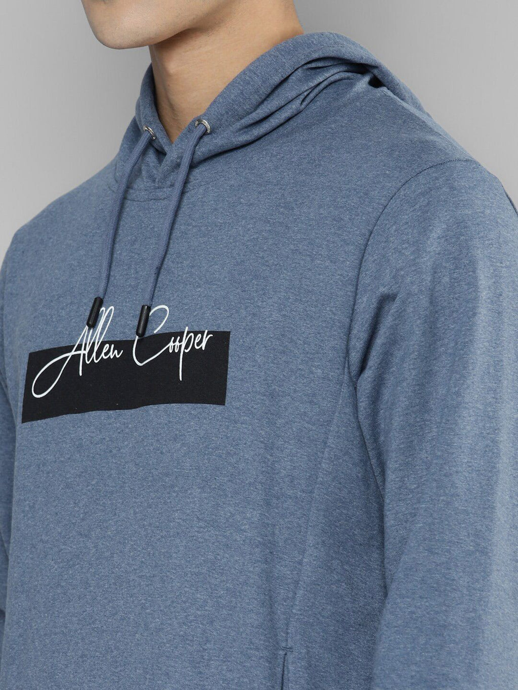  Allen Cooper Men Blue Printed Hooded Sweatshirt