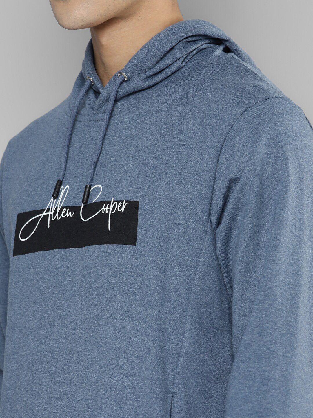  Allen Cooper Men Blue Printed Hooded Sweatshirt
