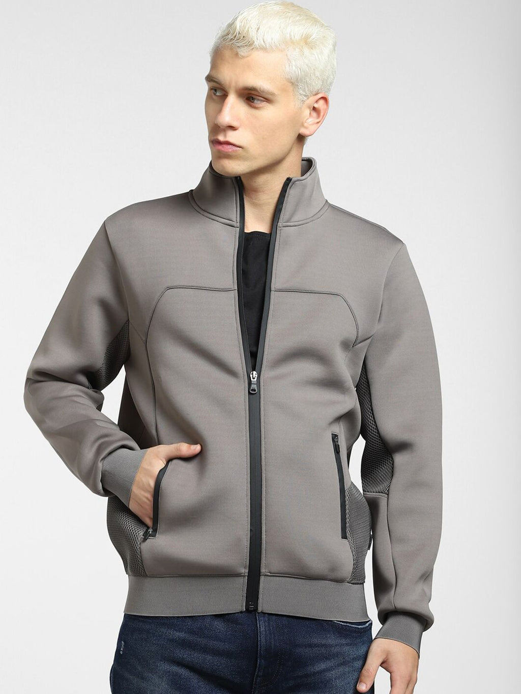  Jack & Jones Men Grey Solid Front Open Sweatshirt