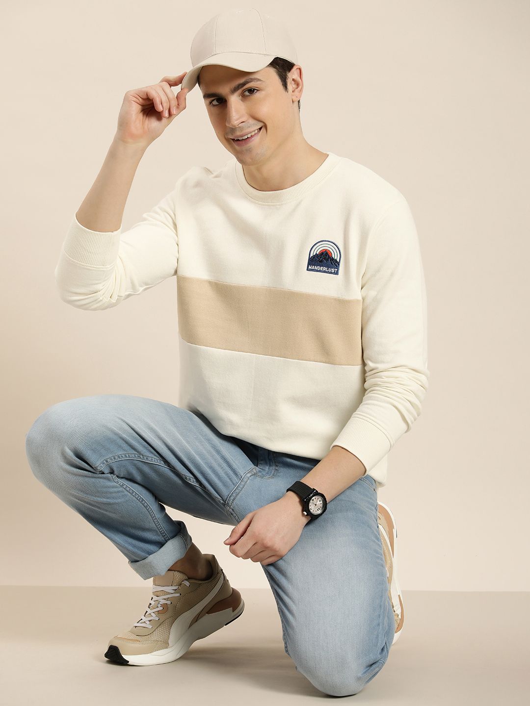 HERE&NOW Men Pure Cotton Colourblocked Sweatshirt