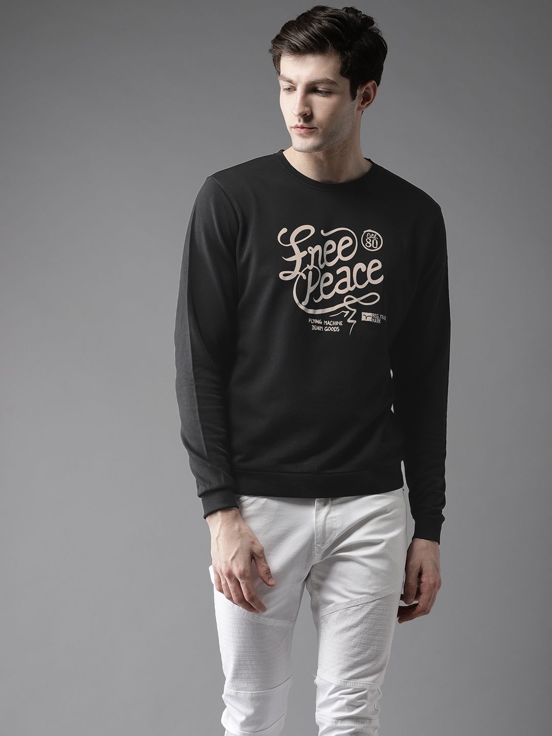  Flying Machine Men Black Printed Sweatshirt