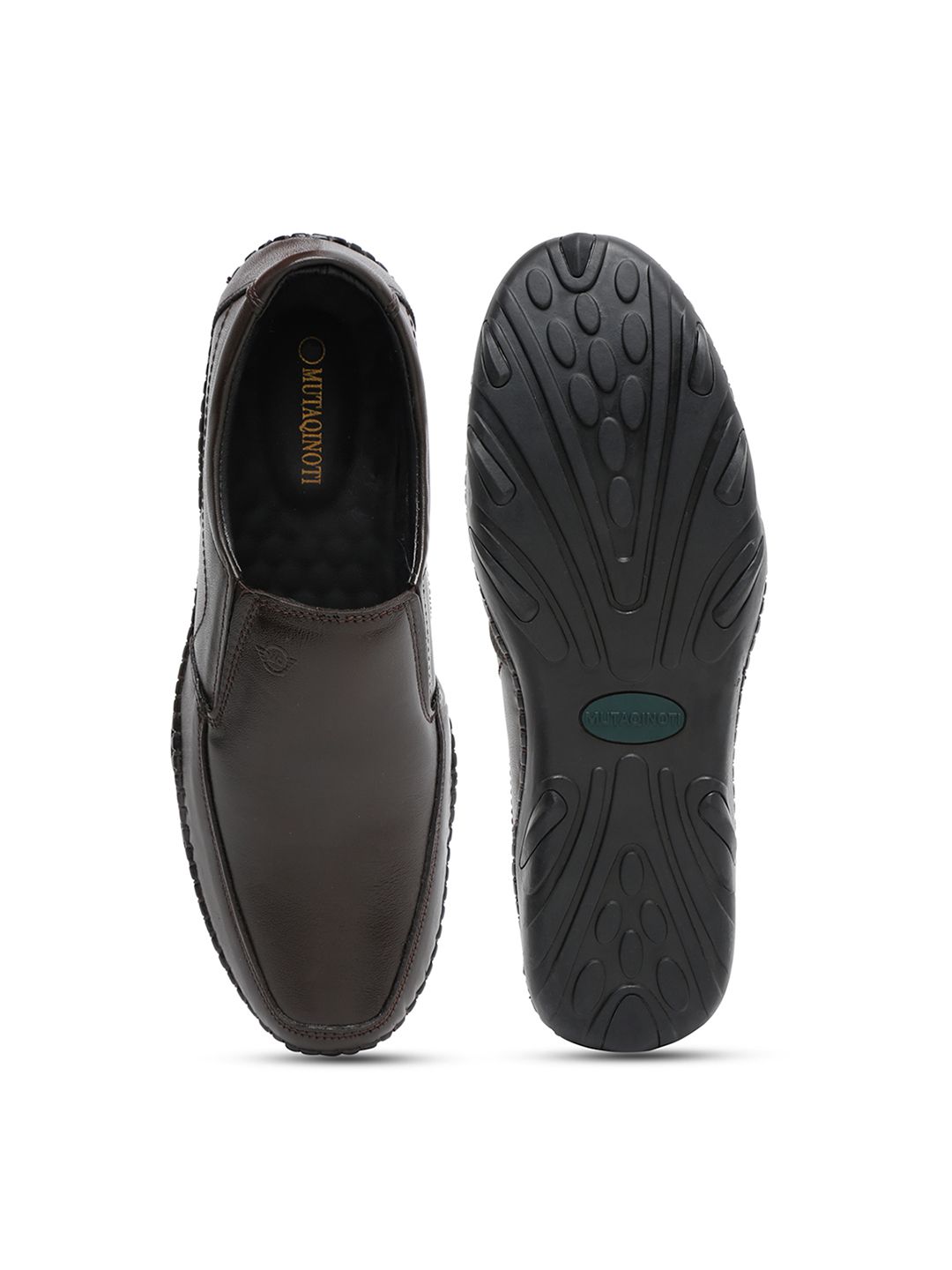  MUTAQINOTI Men Brown Solid Leather Formal Slip-On Shoes