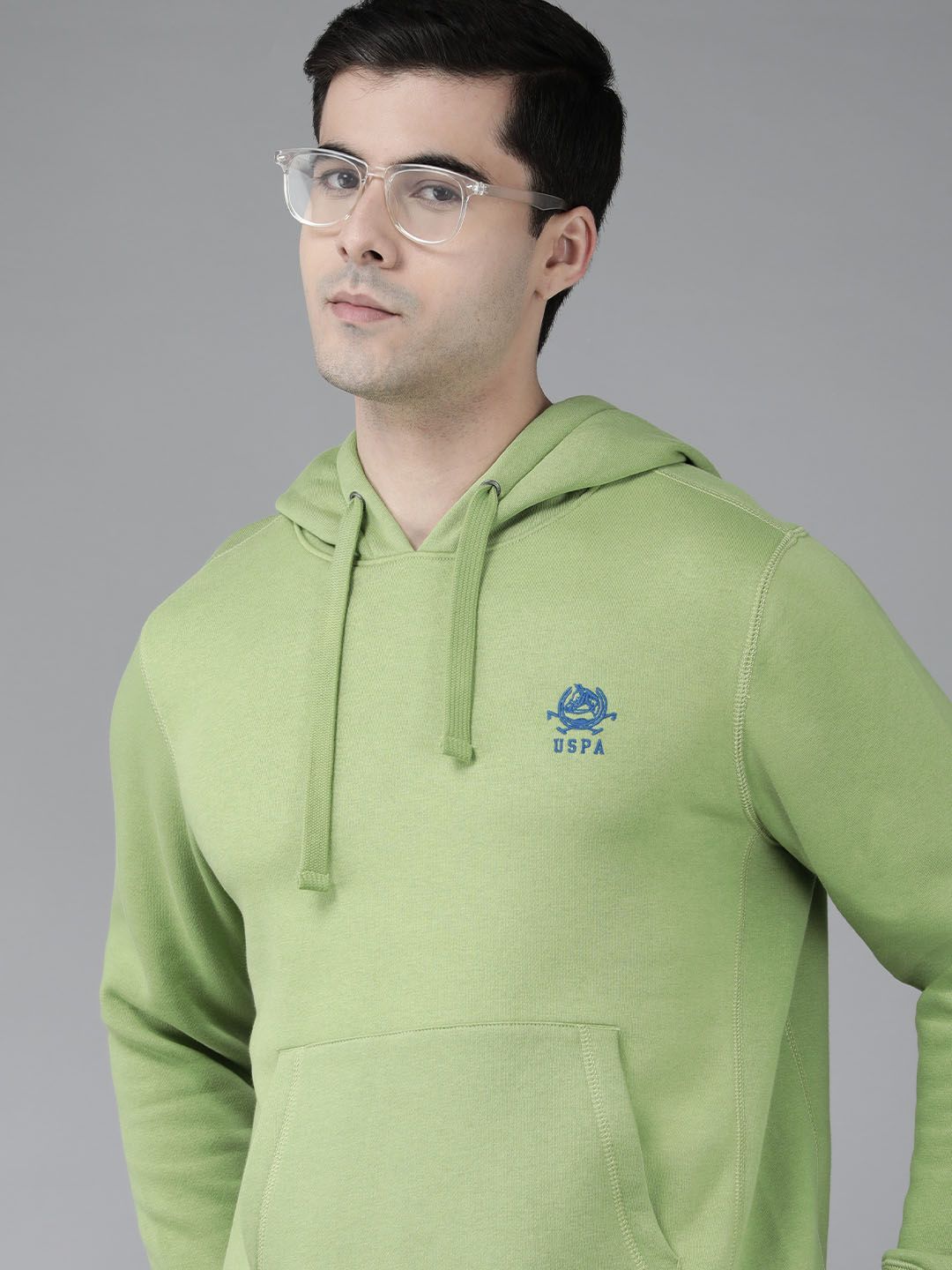  U.S. Polo Assn. Men Green Solid Hooded Sweatshirt