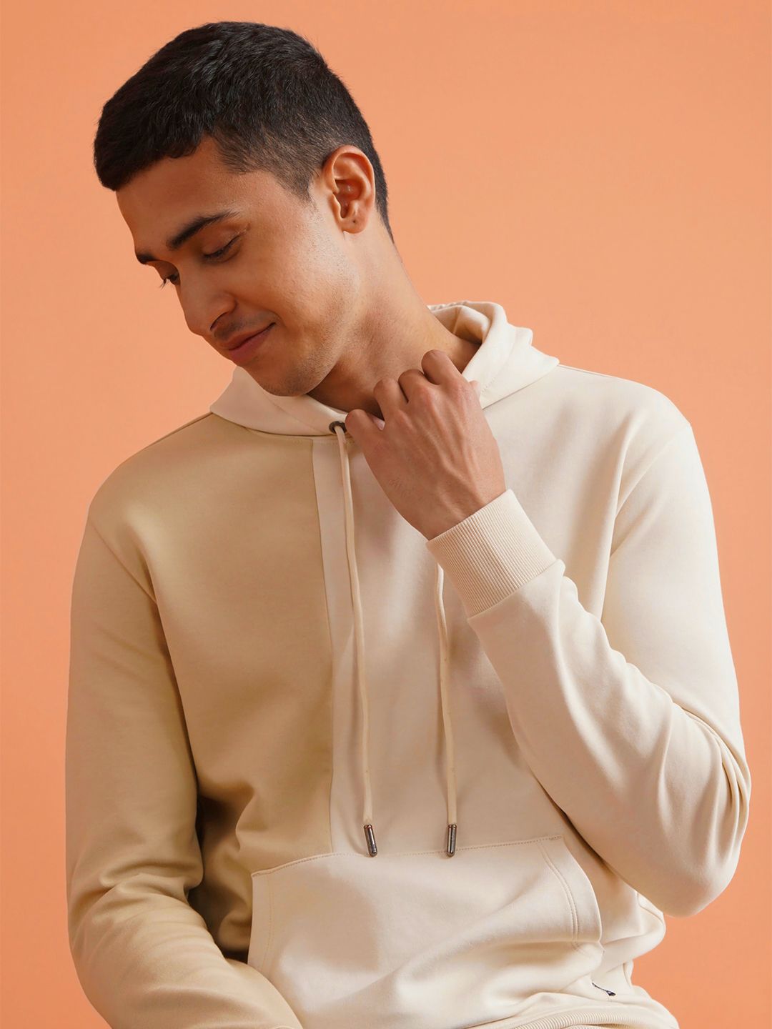  DAMENSCHMen Solid Beige Cotton Regular Fit Colorblock Sweatshirt