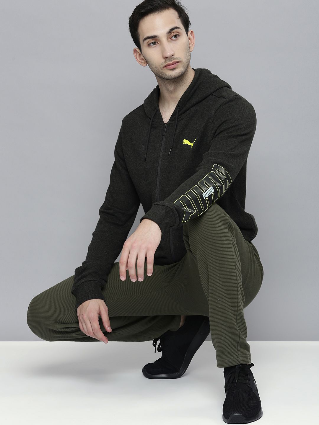  Puma Men Solid Slim Fit Hooded Front-Open Sweatshirt