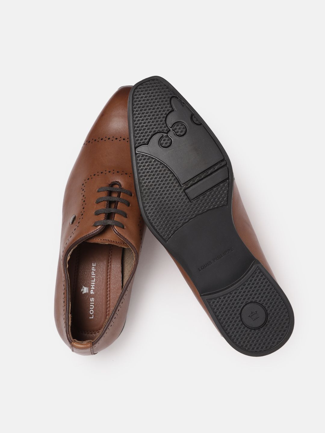  Louis Philippe Men Brown Solid Leather Formal Oxfords With Perforated Detail