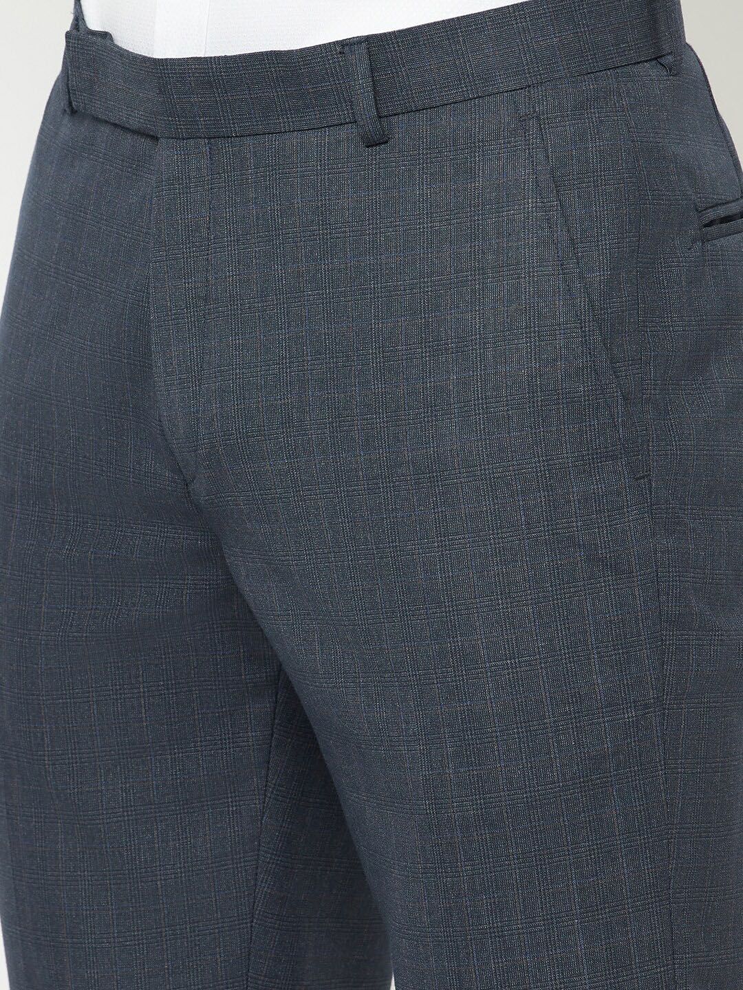  Cantabil Men Navy Blue Checked Formal Trousers