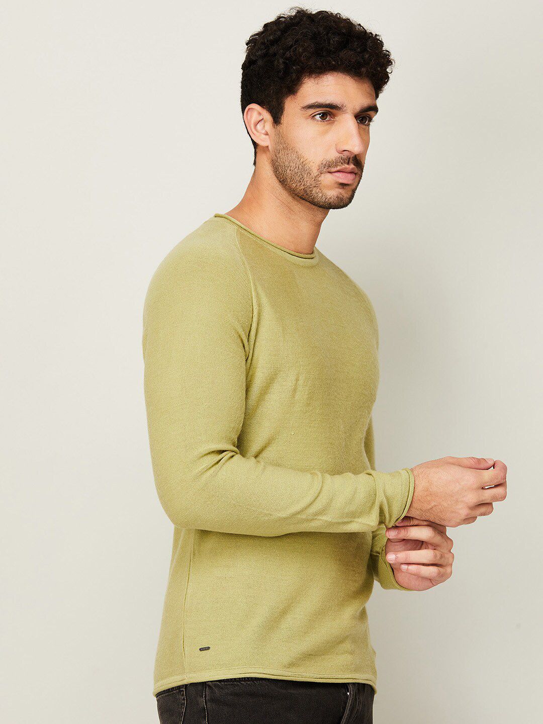  Forca By Lifestyle Men Mustard Flat Knit Acrylic Sweatshirt