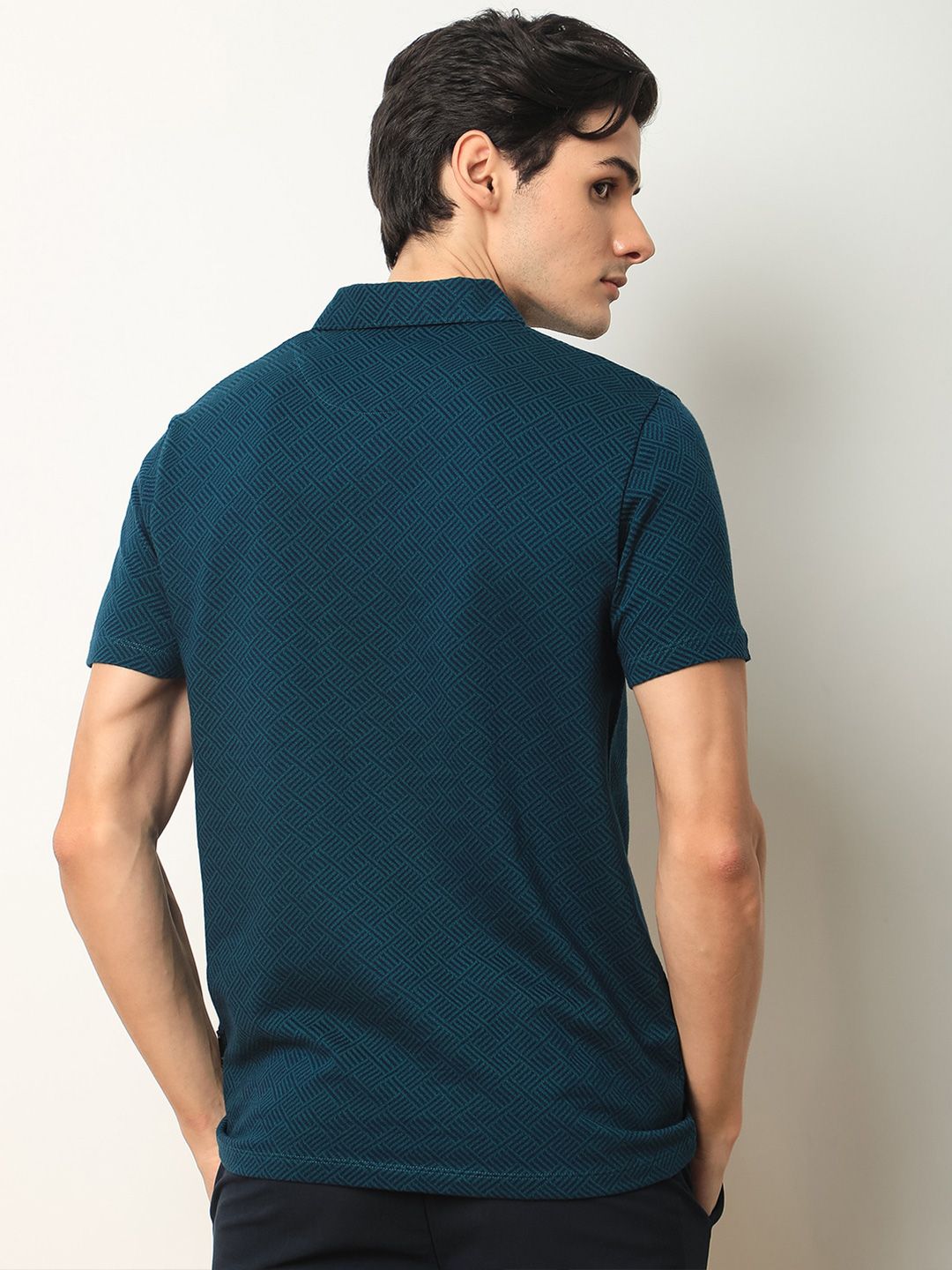  RARE RABBIT Geometric Printed Polo Collar Cotton Slim Fit T-shirt