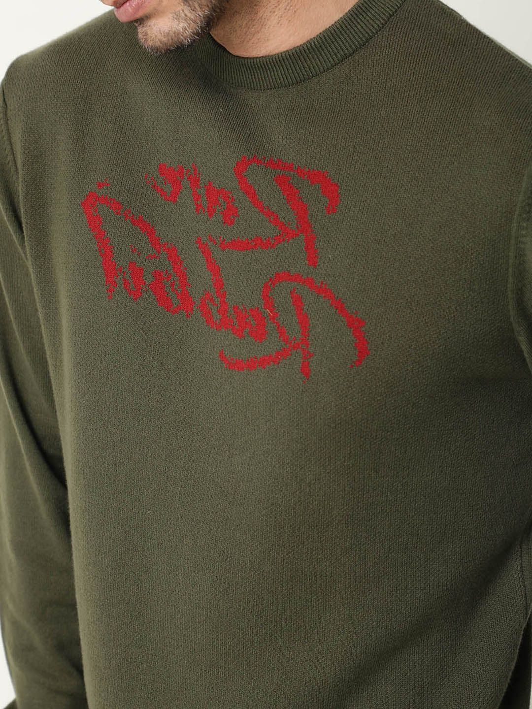  RARE RABBIT Men Olive Green Printed Sweatshirt