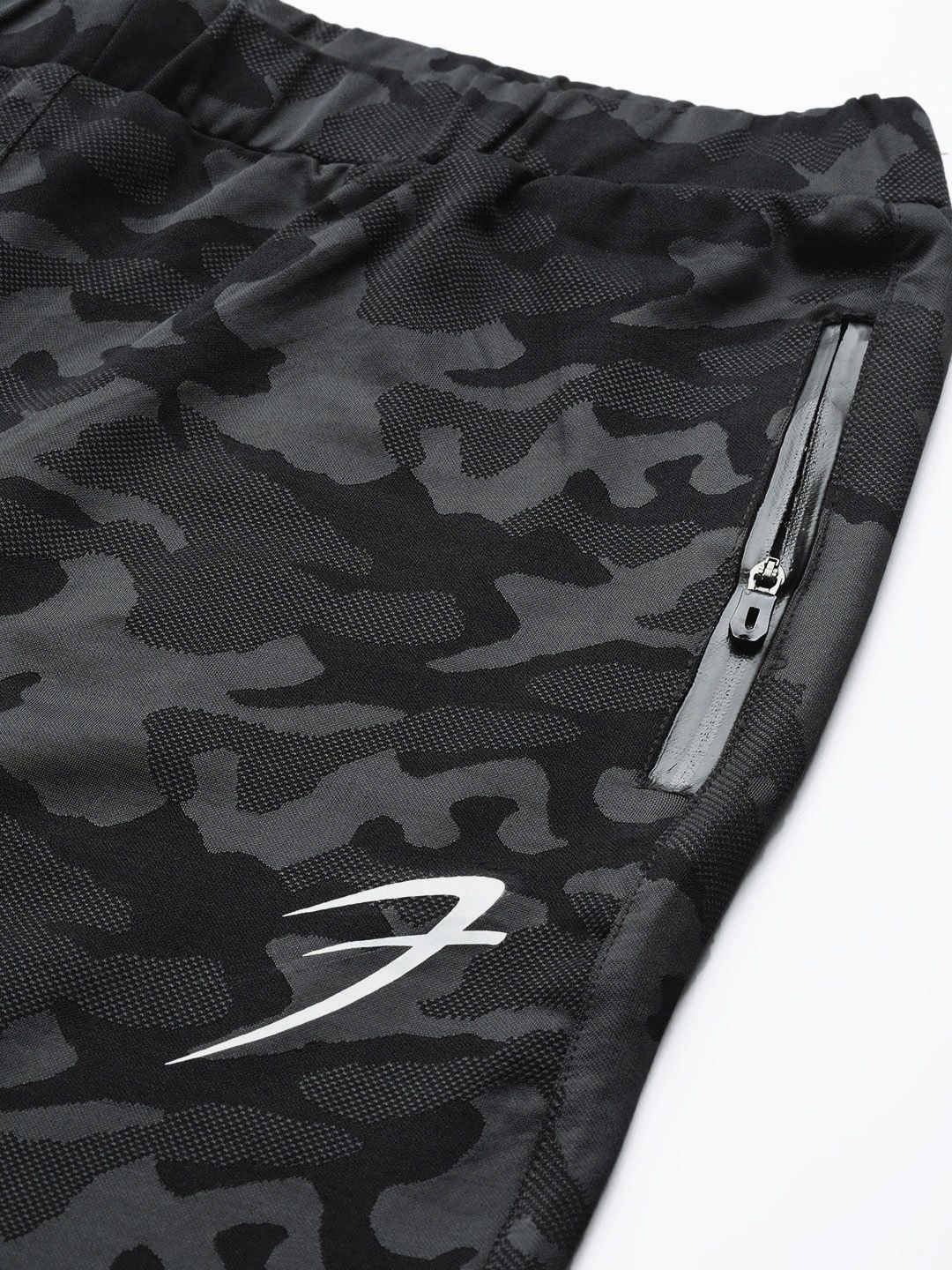 Fuaark Men Black & Charcoal Grey Slim Fit Camouflage Printed Training Joggers