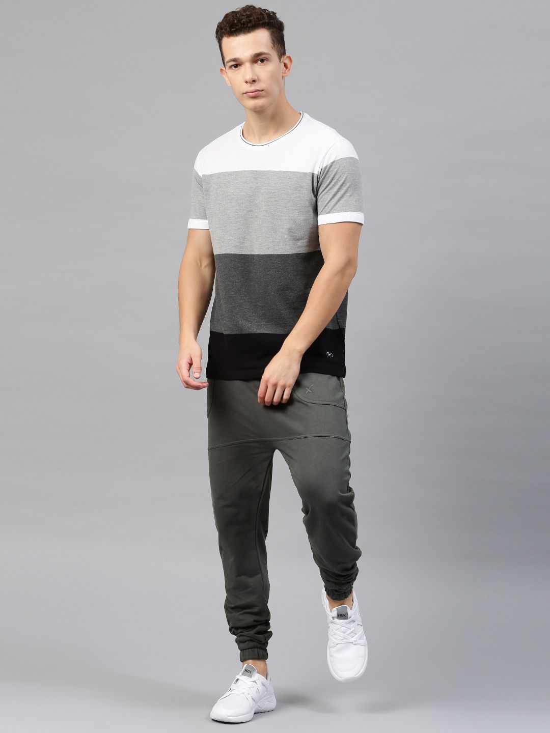  HRX By Hrithik Roshan Grey Drop-Crotch Joggers