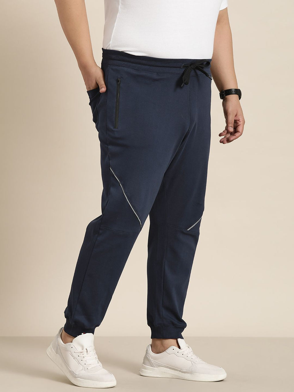  Sztori Men Plus Size Pure Cotton Solid Joggers With Reflective Stripes