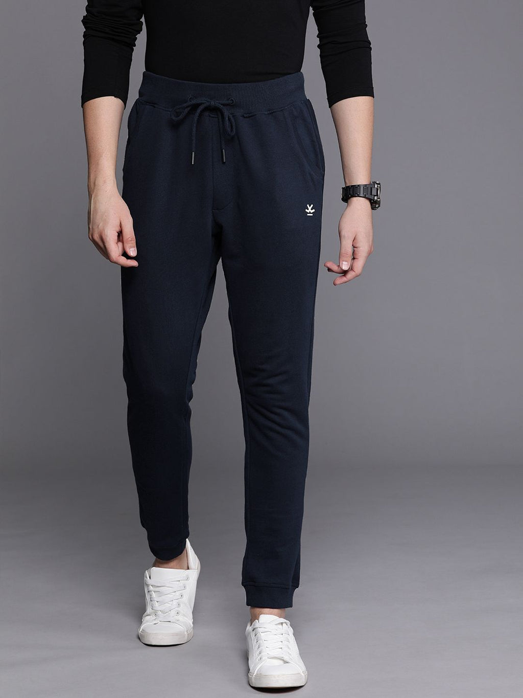  WROGN Men Navy Blue Solid Slim Fit Joggers