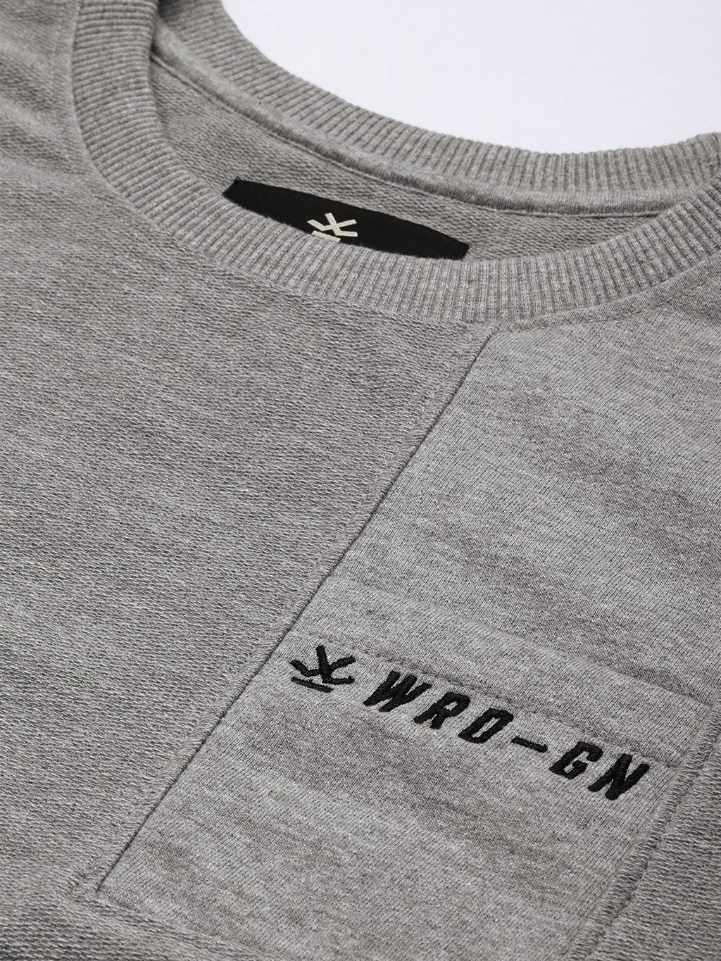  WROGN Men Grey Melange Embroidered Sweatshirt