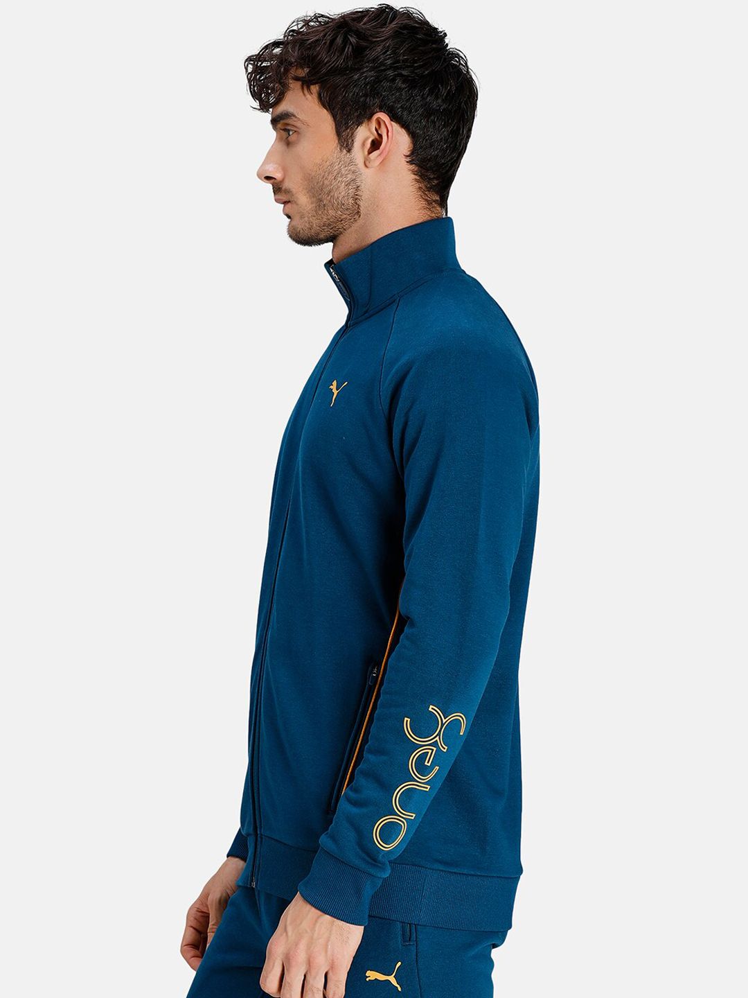 Puma Men Teal Blue Solid Cotton Slim Fit Track Sweatshirt
