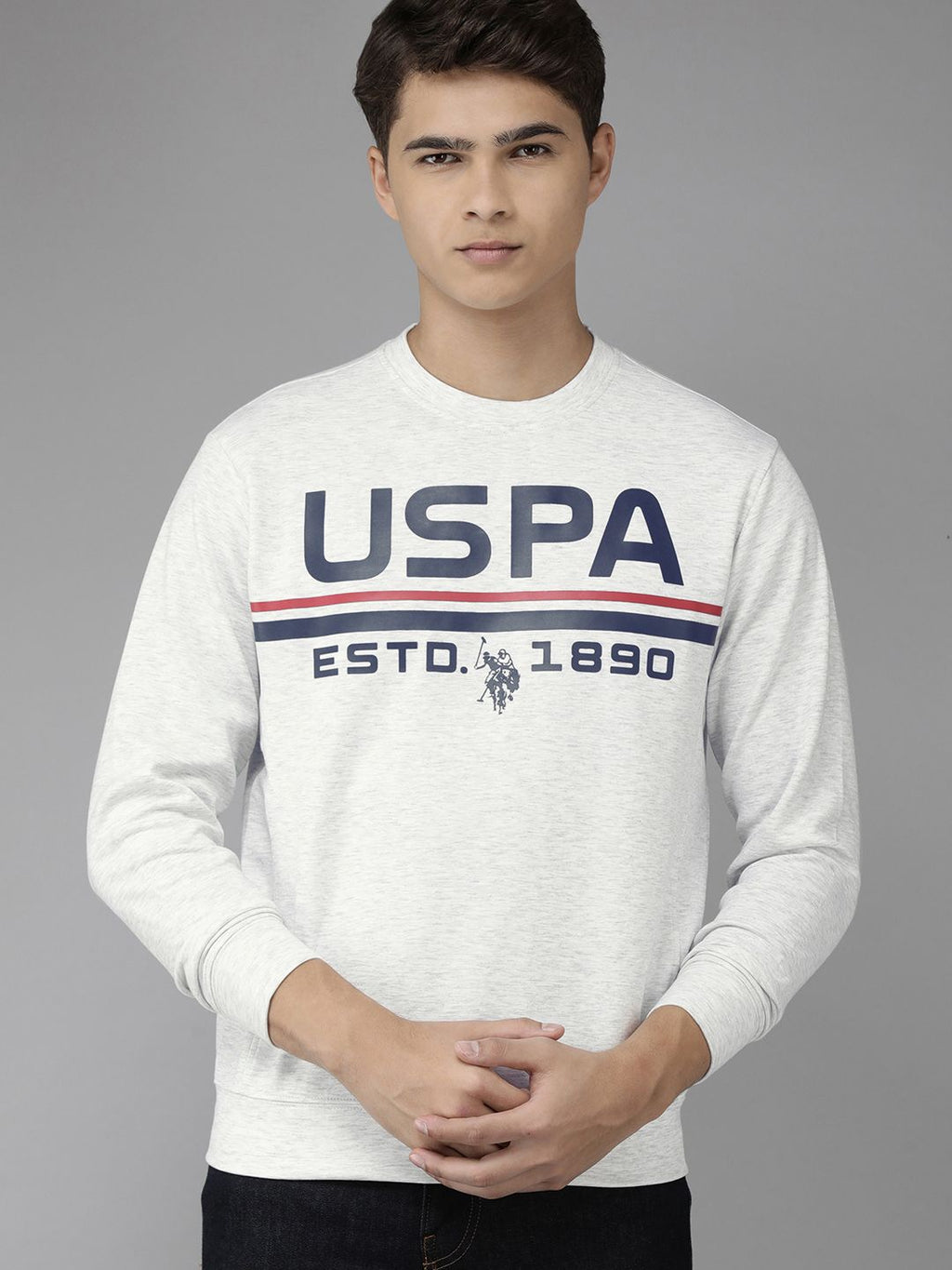 U.S. Polo Assn. U S Polo Assn Men White Brand Logo Printed Round Neck Sweatshirt