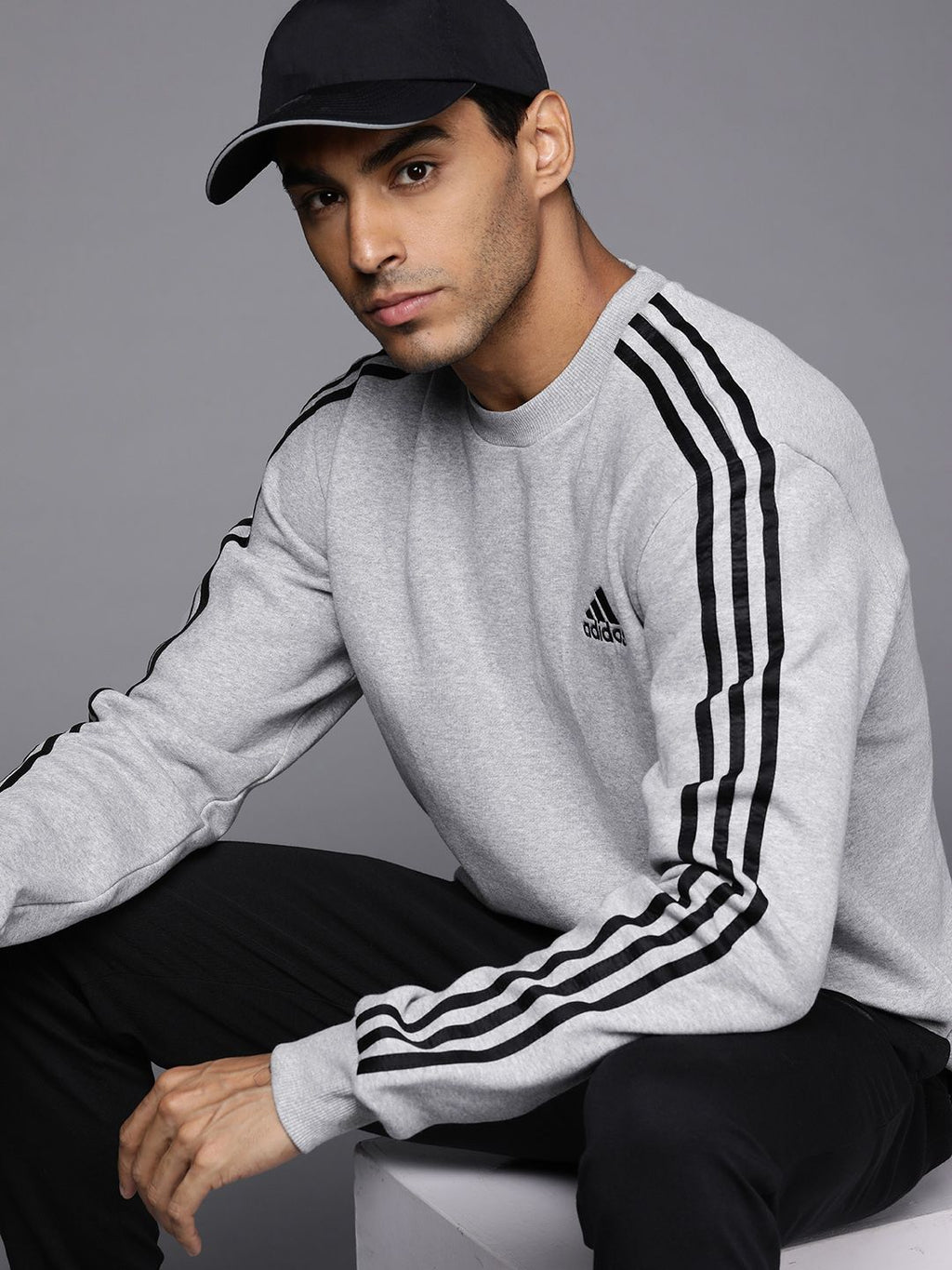  ADIDAS Men Grey Melange FL 3S Sweatshirt