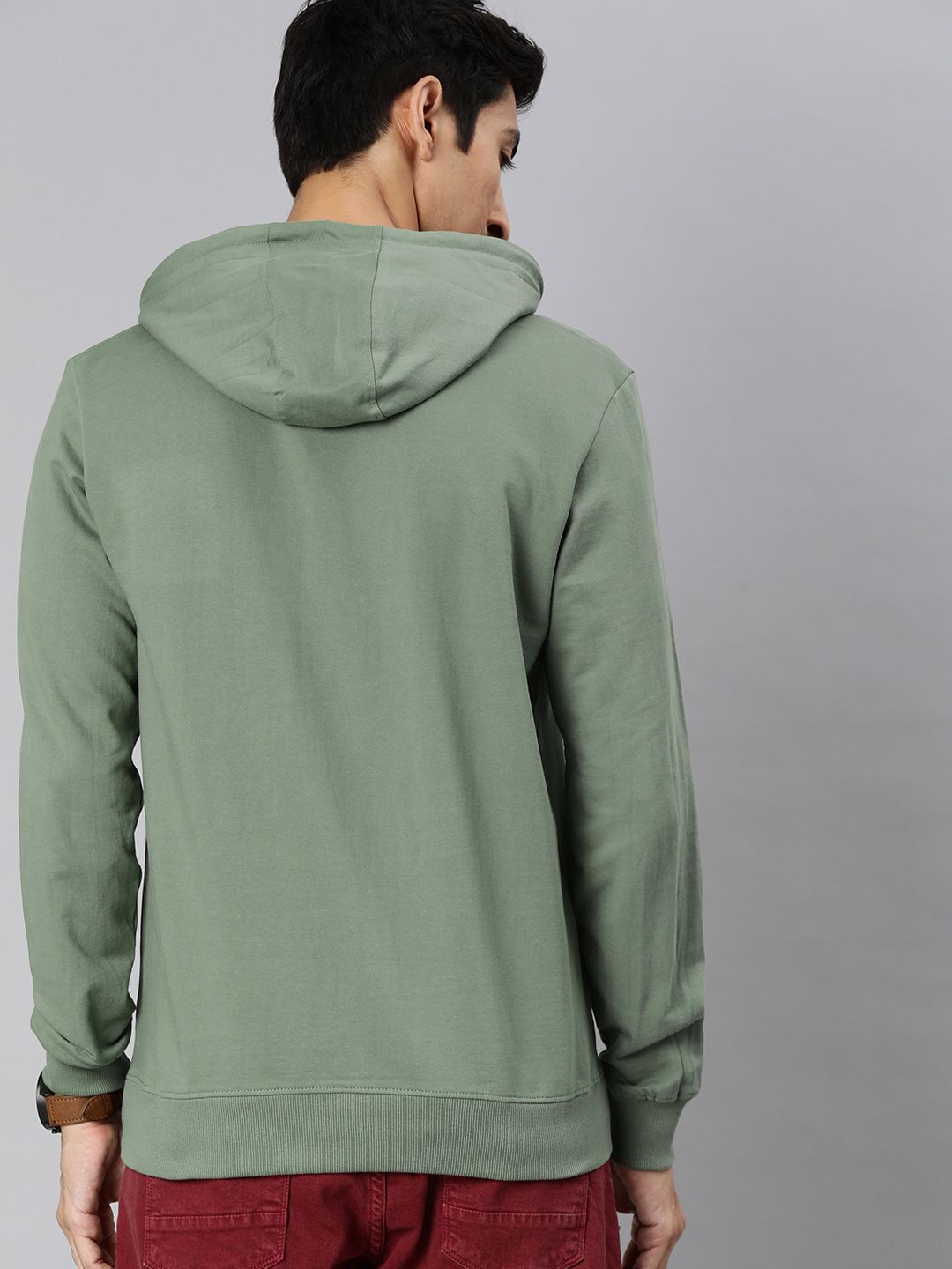  WROGN Men Green Solid Hooded Sweatshirt