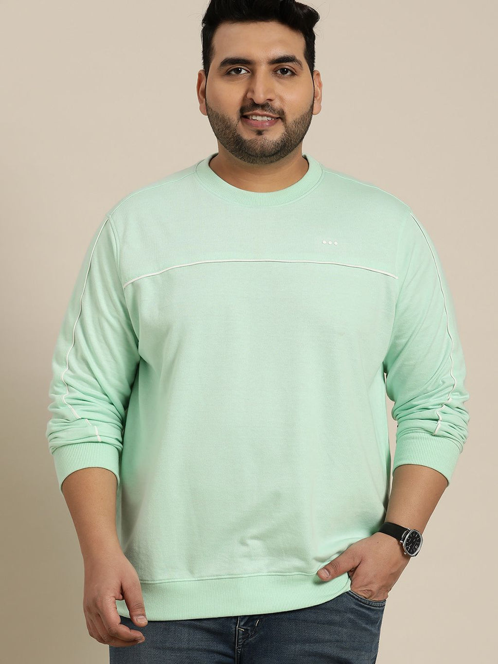  Sztori Men Plus Size Sea Green Solid Athleisure Sweatshirt