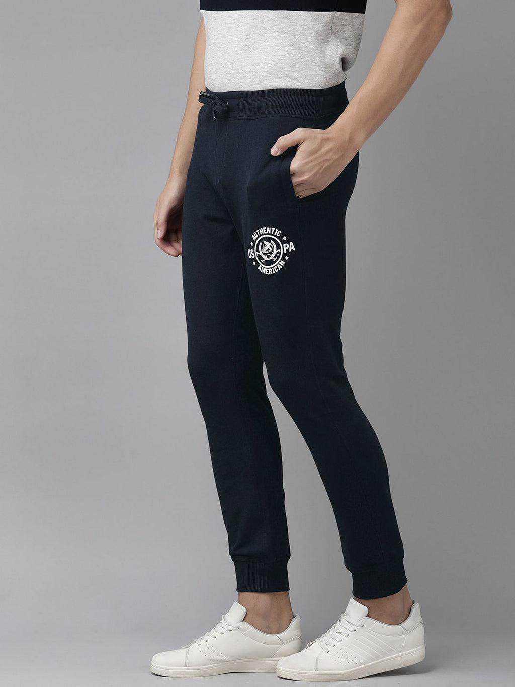 U.S. Polo Assn. Denim Co. Men Navy Blue Solid Mid-Rise Knitted Joggers With Side Taping