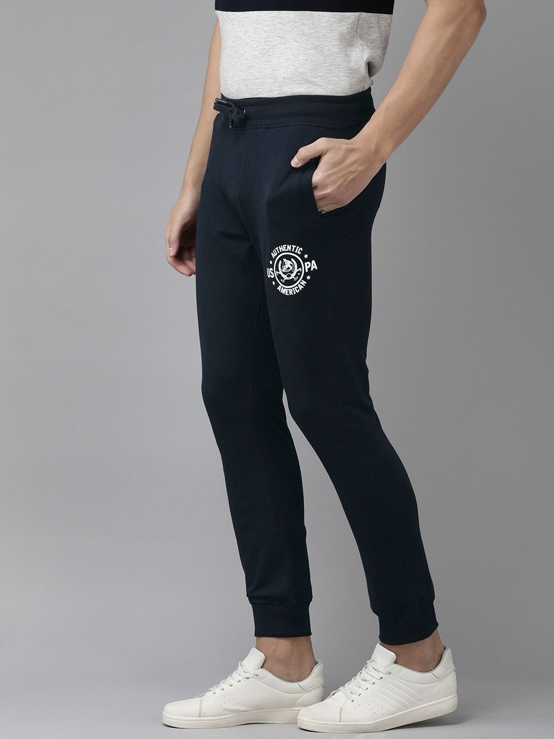  U.S. Polo Assn. Denim Co. Men Navy Blue Solid Mid-Rise Knitted Joggers With Side Taping