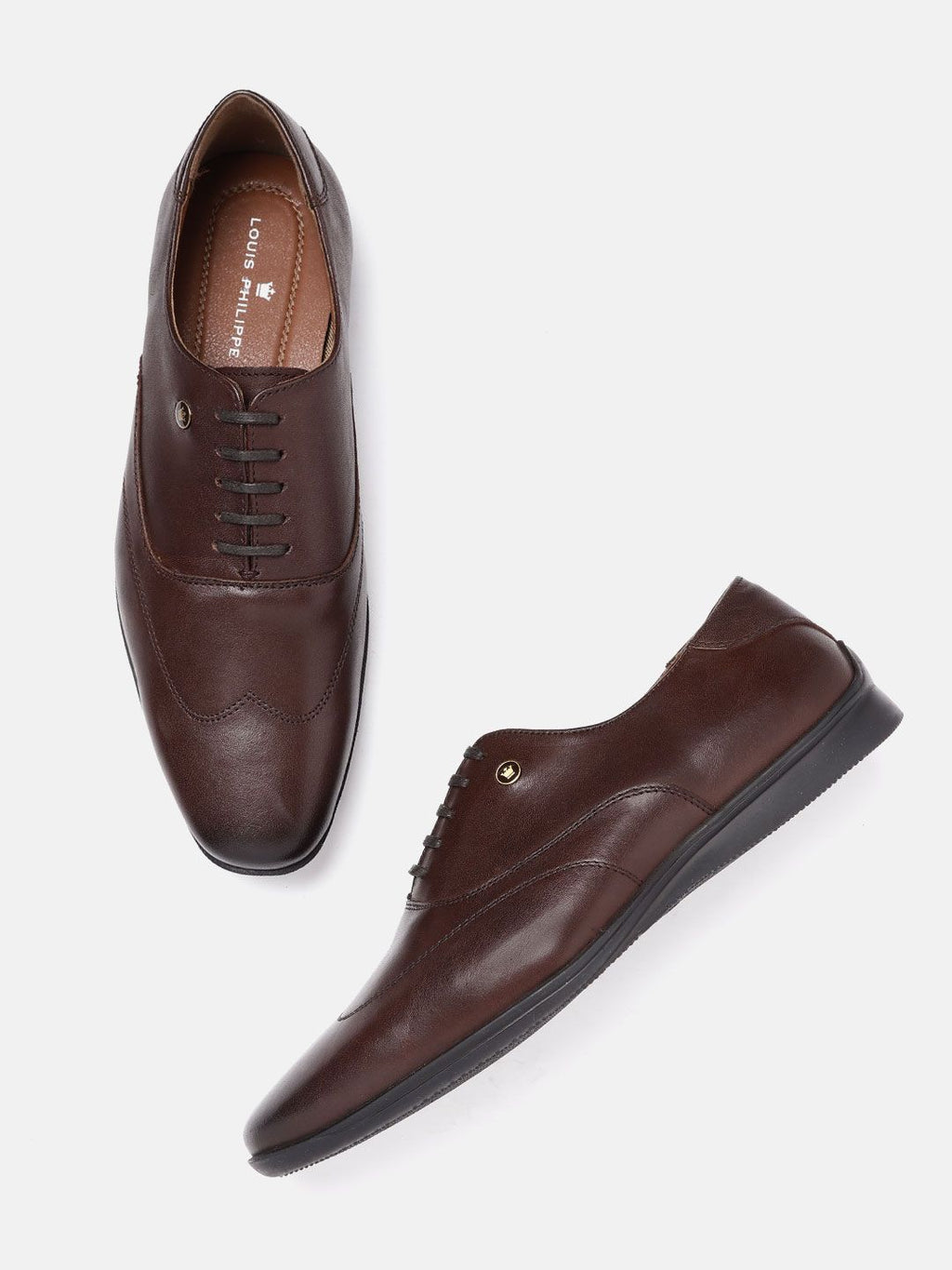  Louis Philippe Men Coffee Brown Leather Solid Formal Oxfords