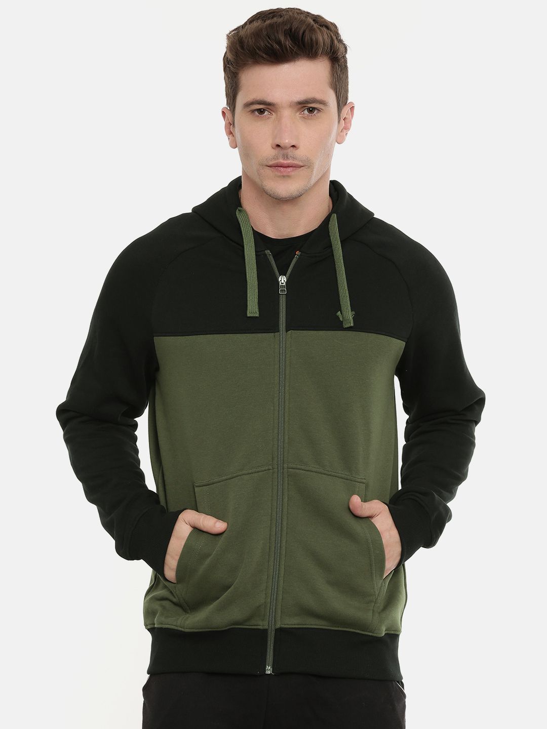  Wildcraft Men Olive Green & Black Colourblocked Sweatshirt