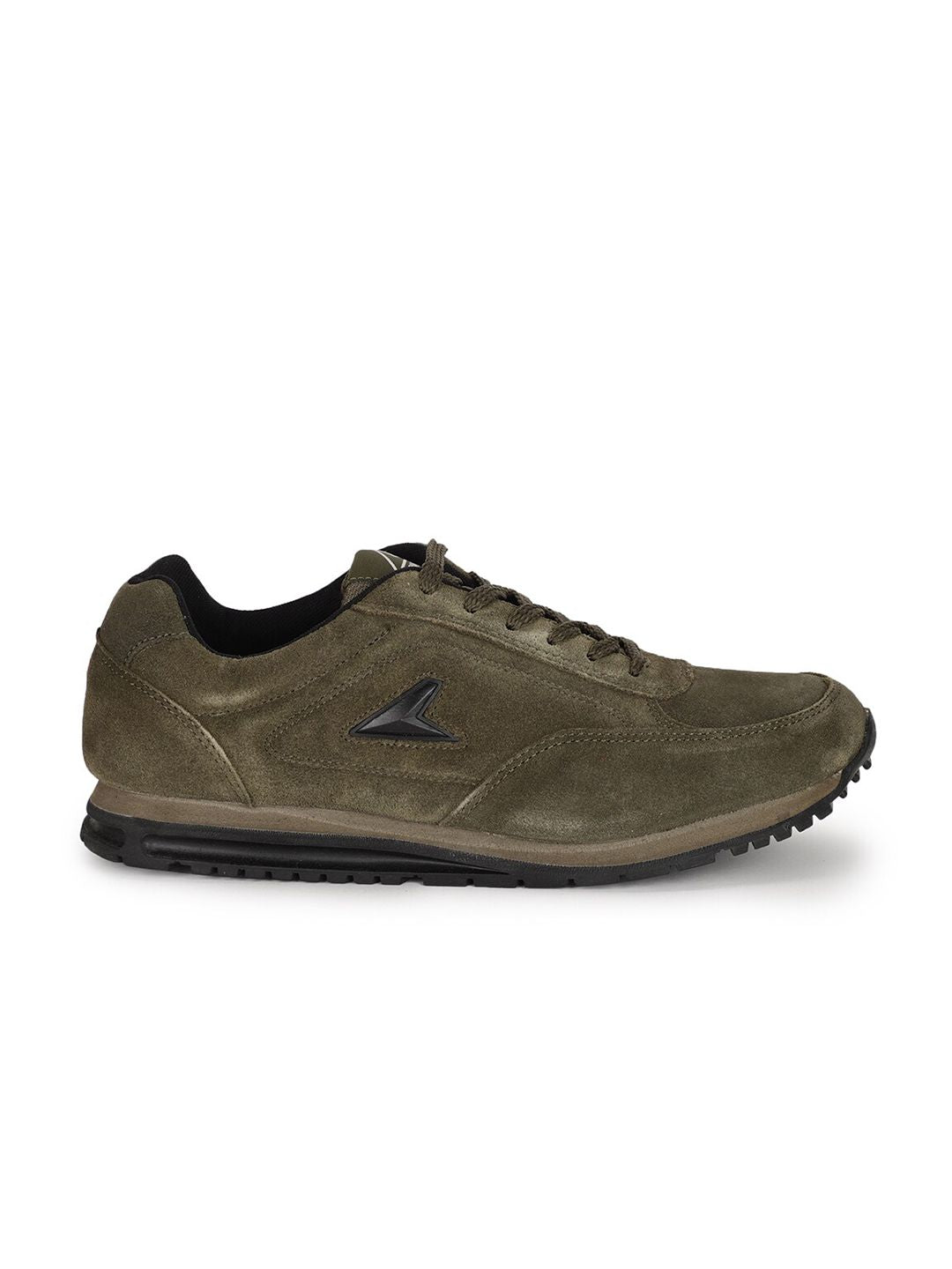  Power Men Olive Green Leather Running Non-Marking Shoes