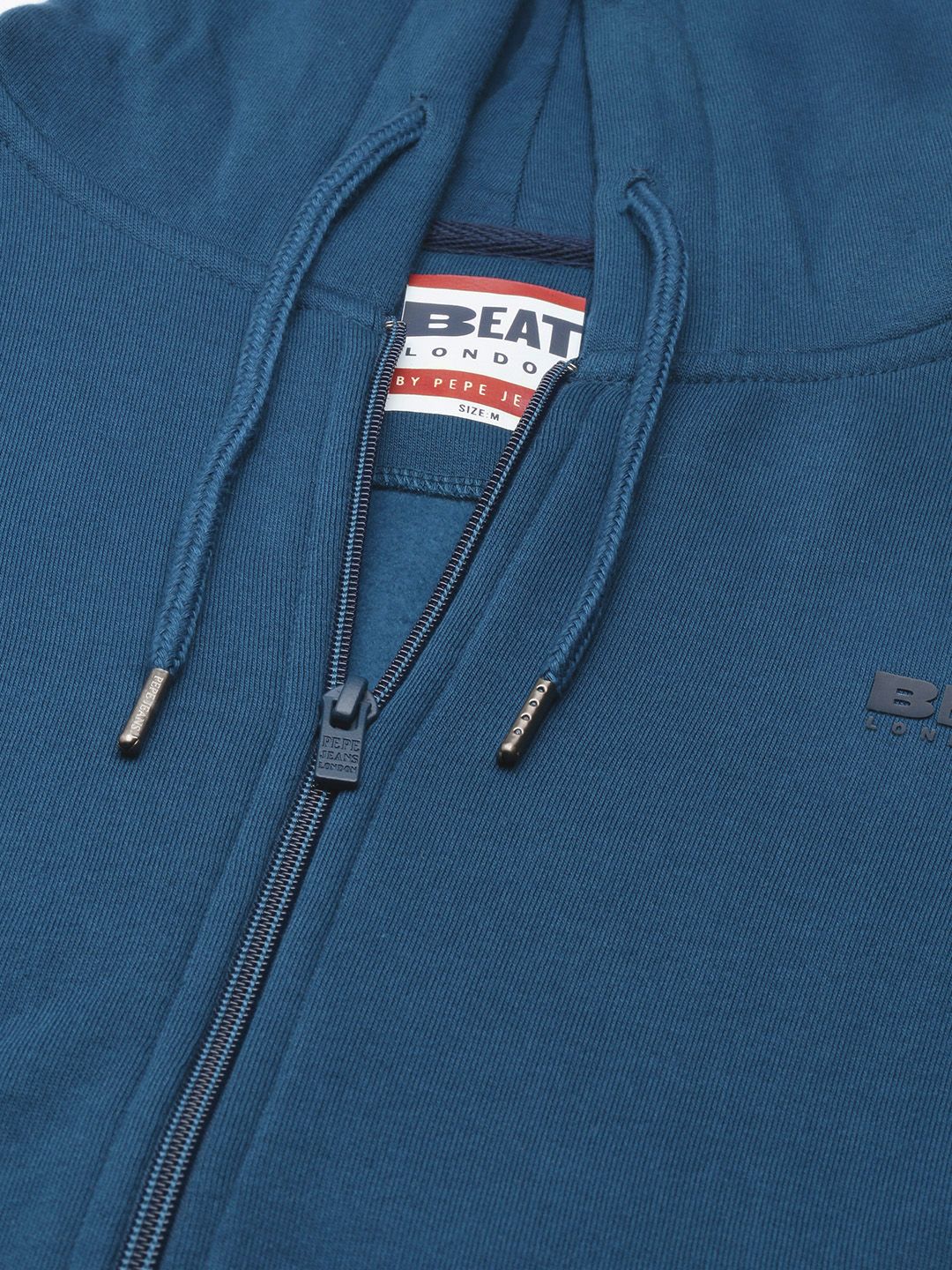  BEAT LONDON By PEPE JEANS Men Navy Blue Solid Hooded Sweatshirt With Minimal Print Detail