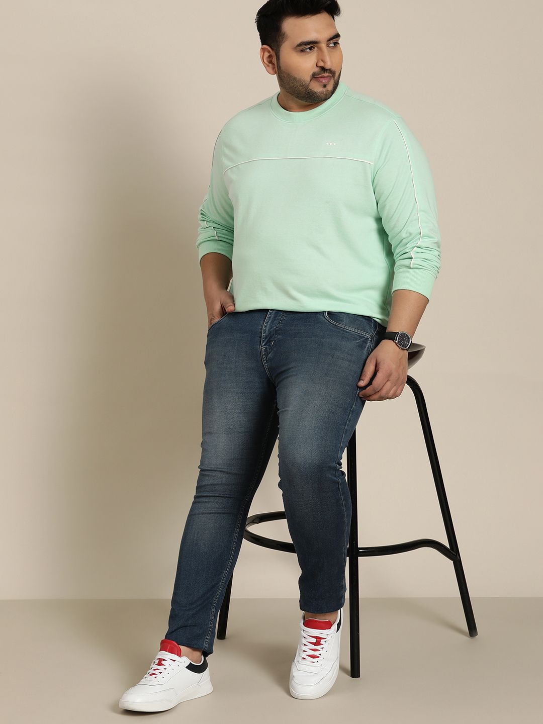 Sztori Men Plus Size Sea Green Solid Athleisure Sweatshirt