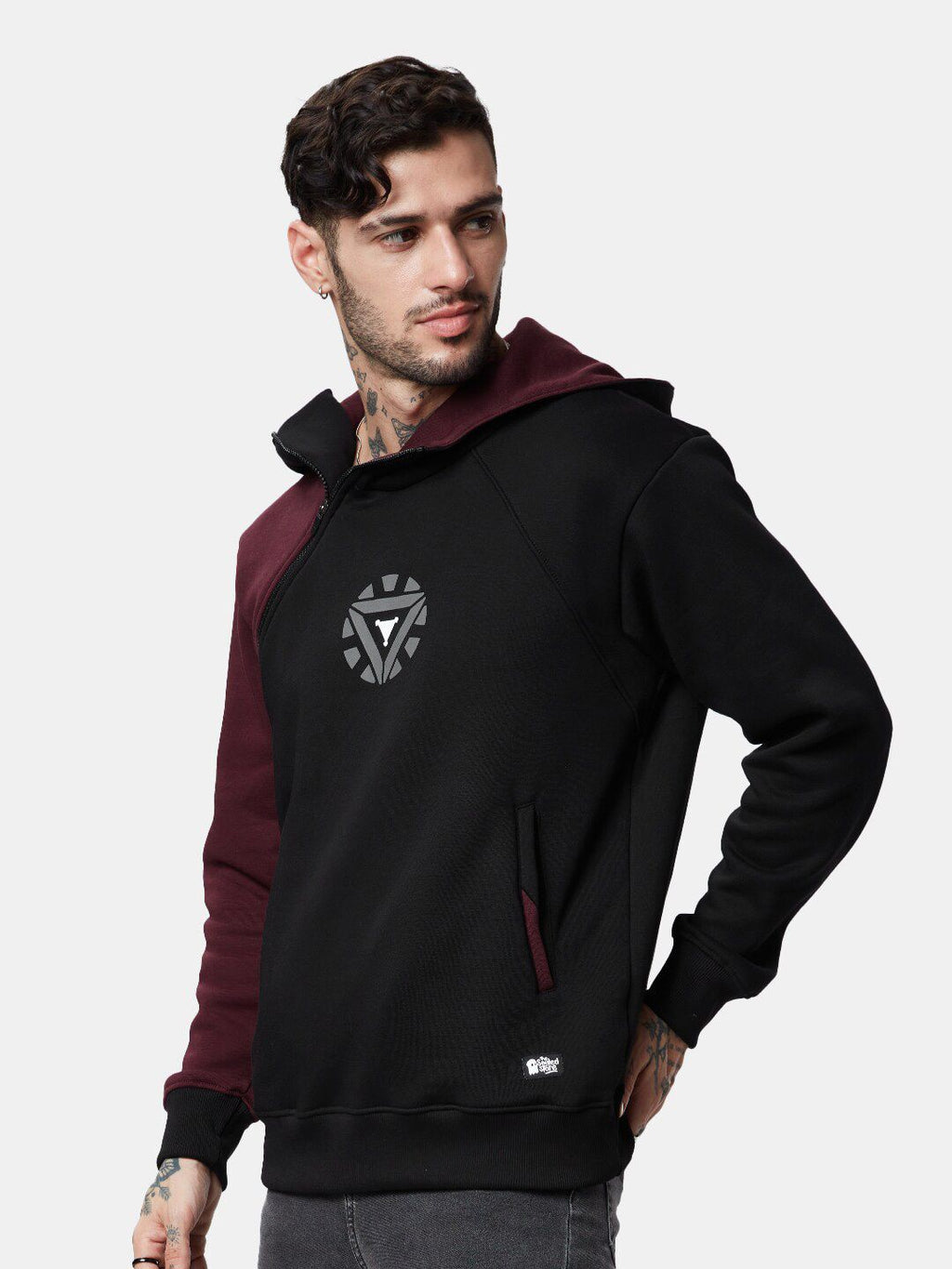  The Souled Store Men Hooded Colourblocked Cotton Sweatshirt
