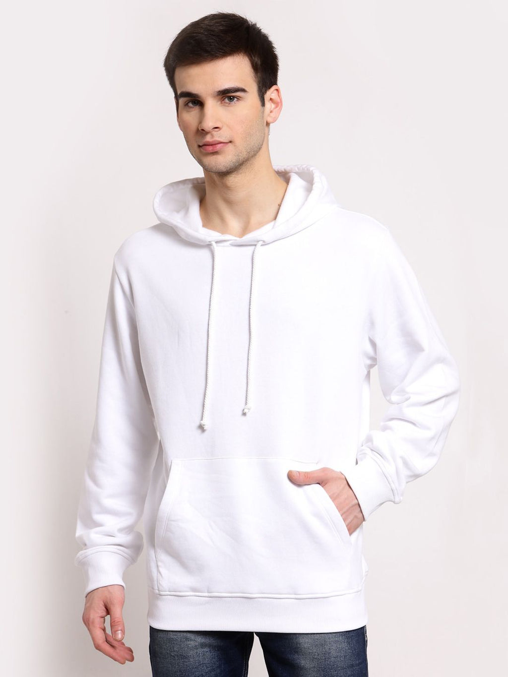  YOONOY Men White Solid Organic Cotton Hooded Sweatshirt