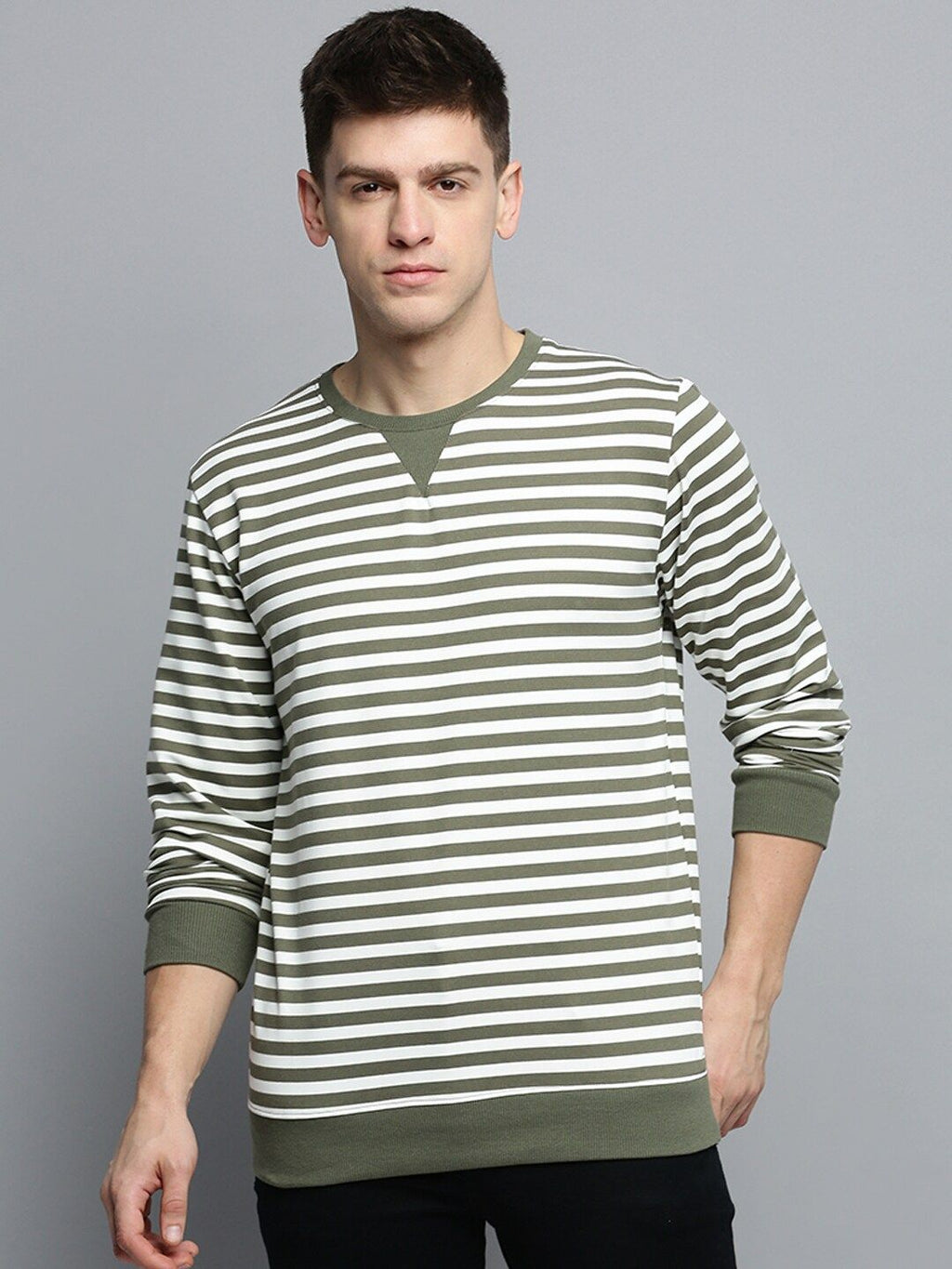  SHOWOFF Striped Knitted Cotton Sweatshirt