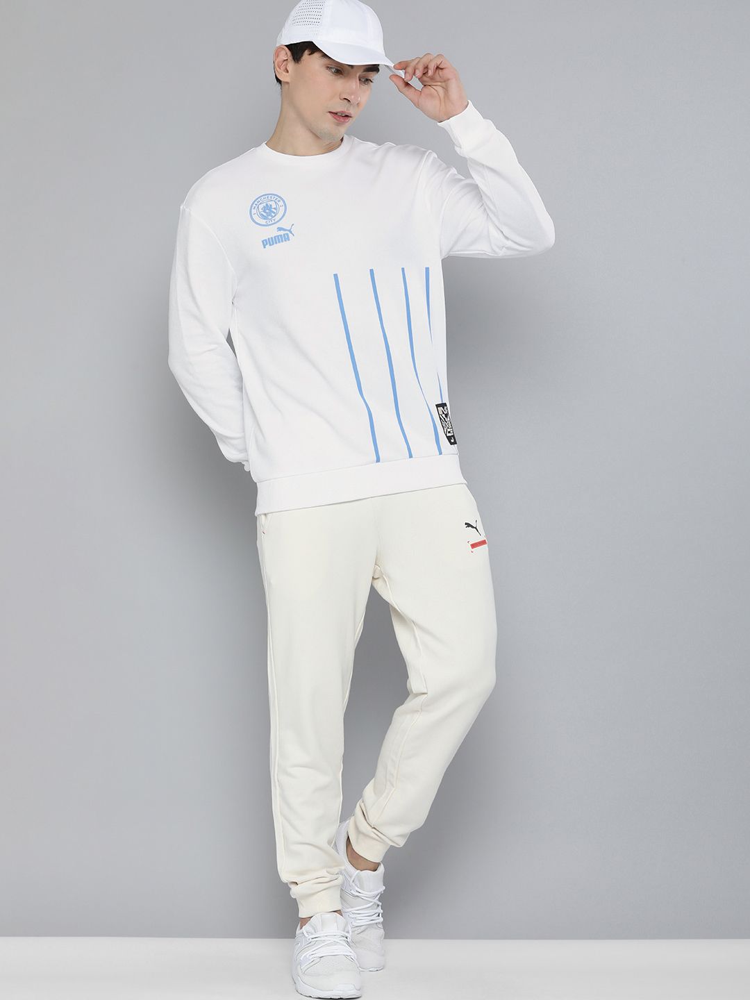  Puma Men Striped Manchester City FC Culture Football Regular Fit Sweatshirt