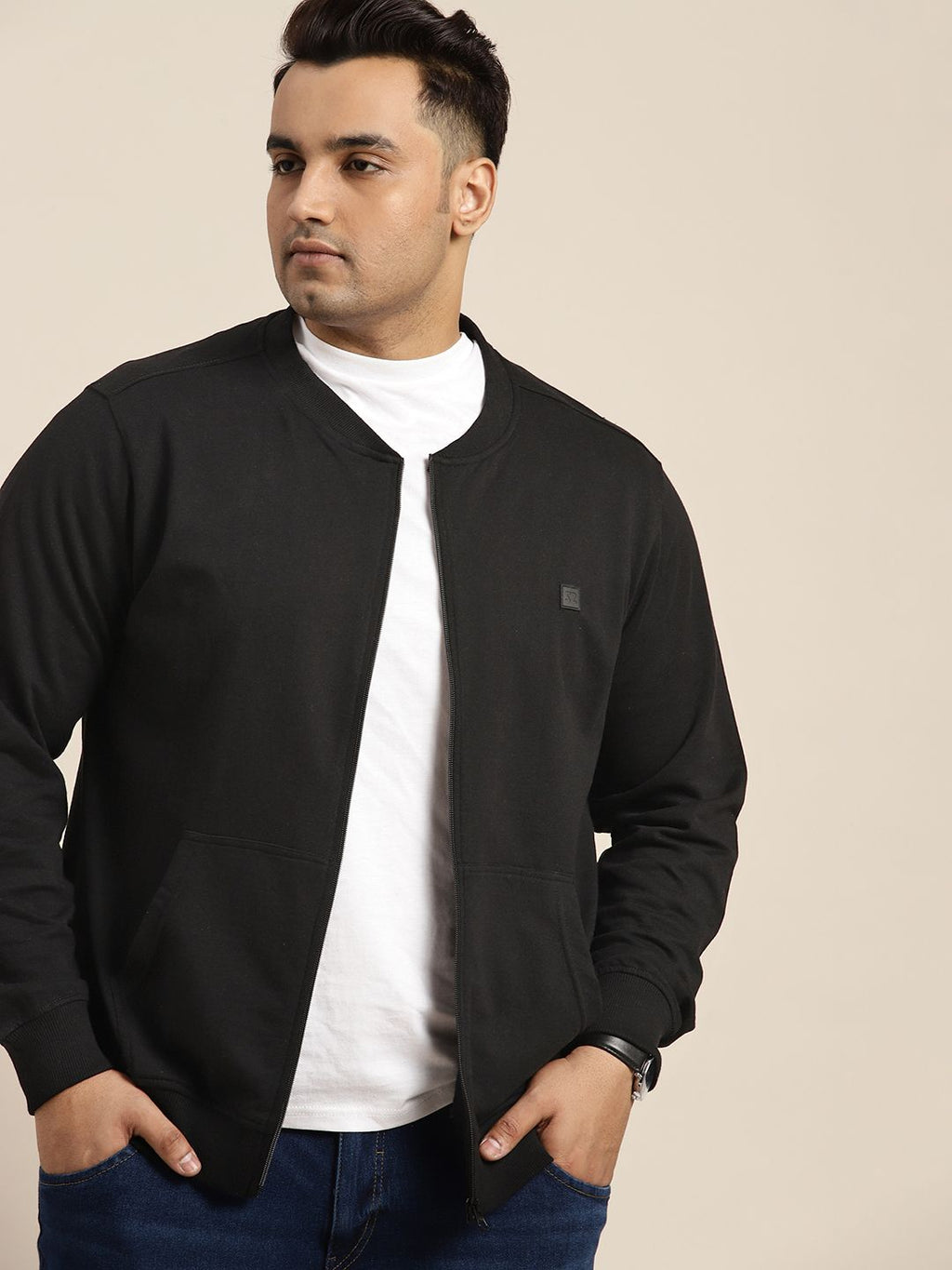  Sztori Men Plus Size Stand Collar Front-Open Sweatshirt