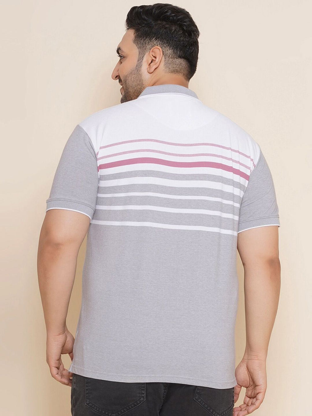  John Pride Plus Size Striped Polo Collar Pure Cotton T-shirt