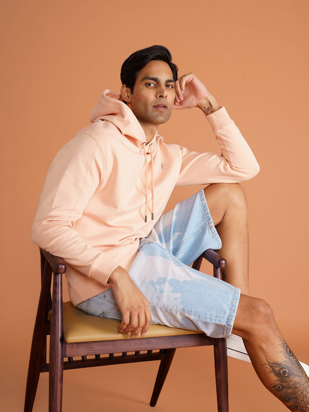  DAMENSCH Men Solid Peach Cotton Regular Fit Hoodie