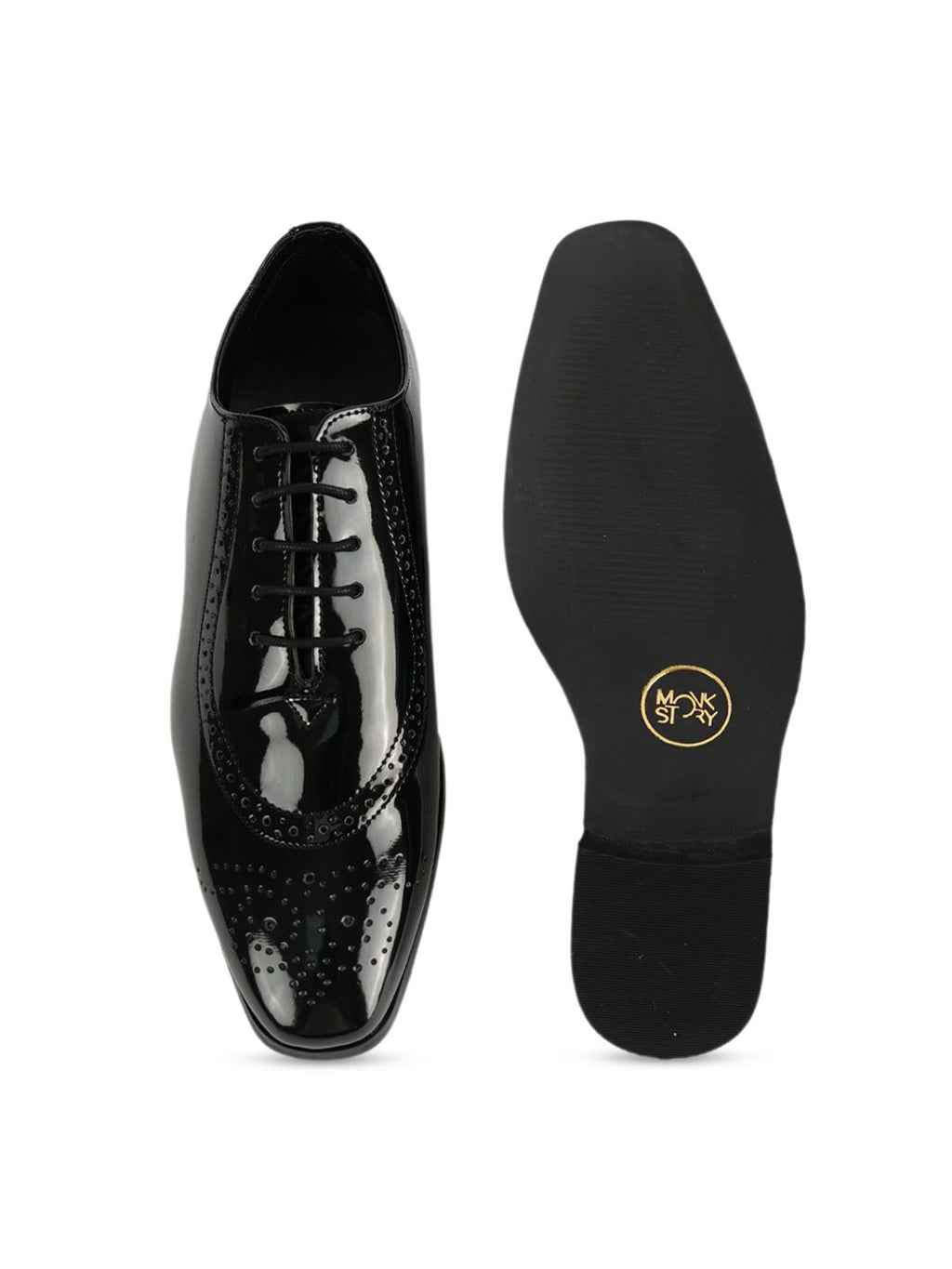  MONKSTORY Men Glossy Classic Textured Patent Leather Formal Oxfords