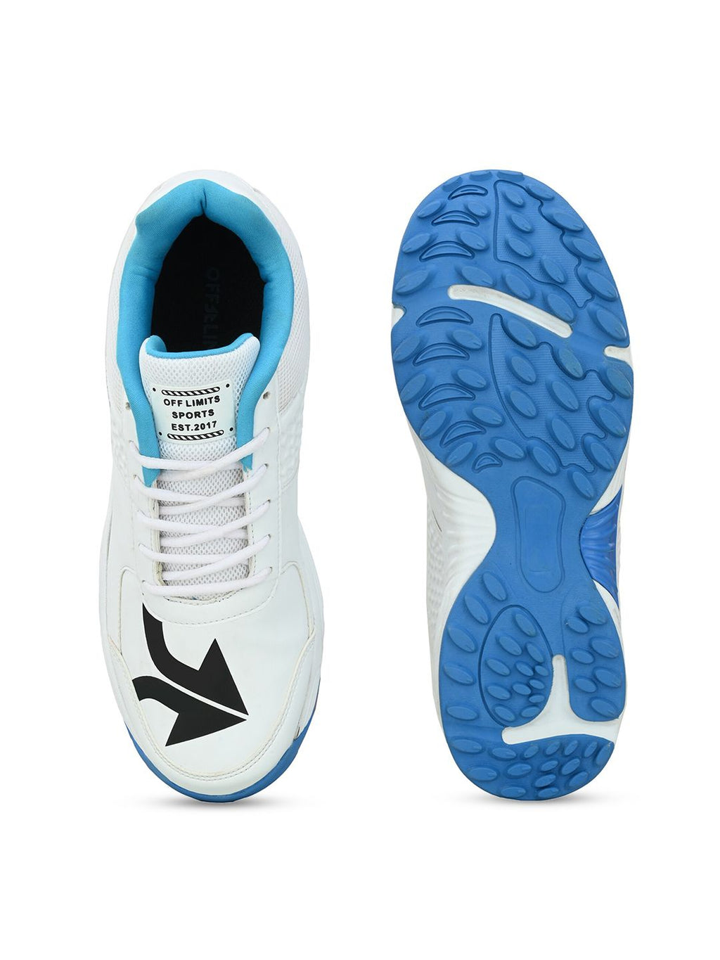  OFF LIMITS Men White & Blue Cricket Non-Marking Shoes