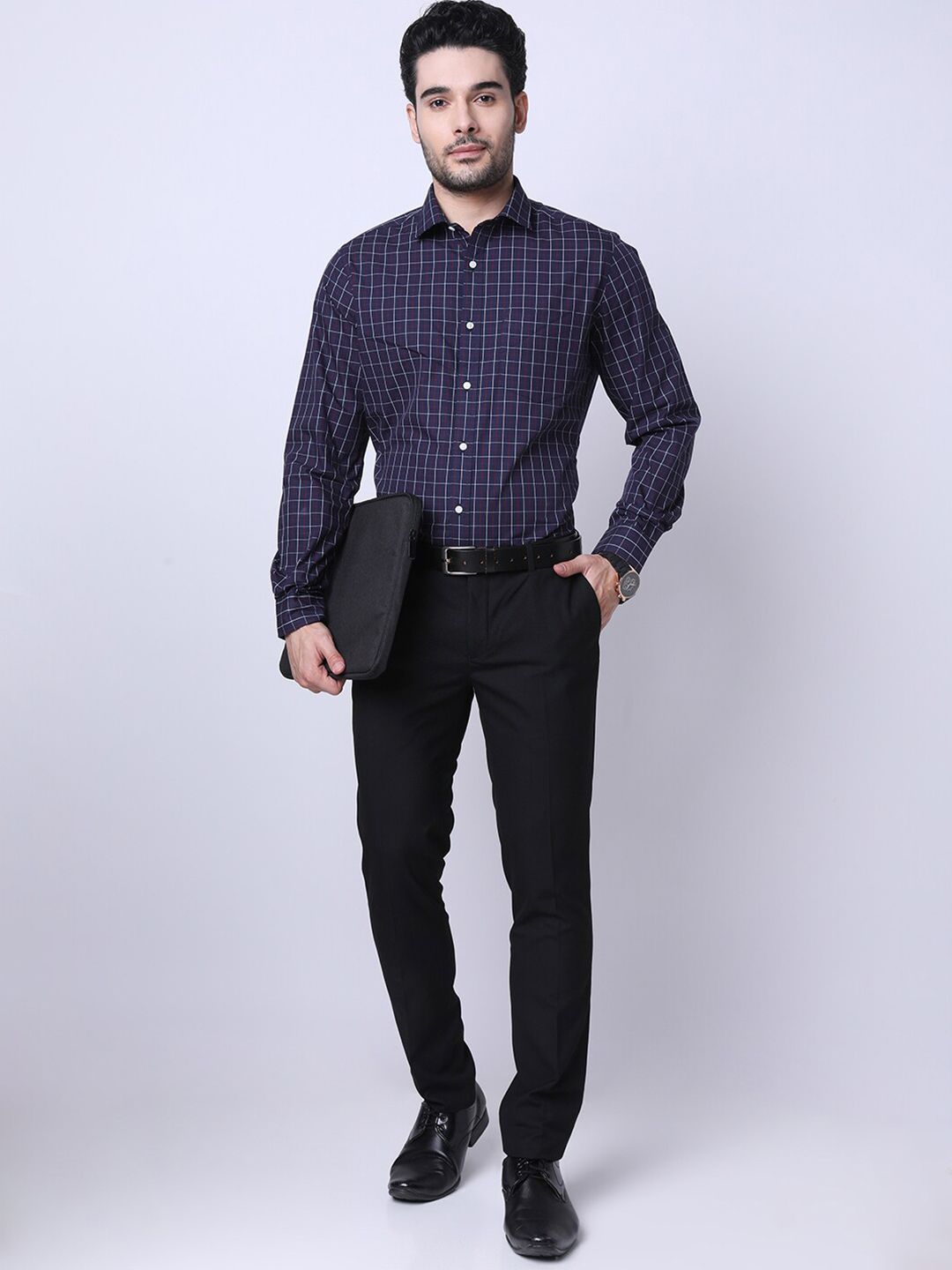  INSPIRO Classic Slim Fit Checked Spread Collar Formal Shirt