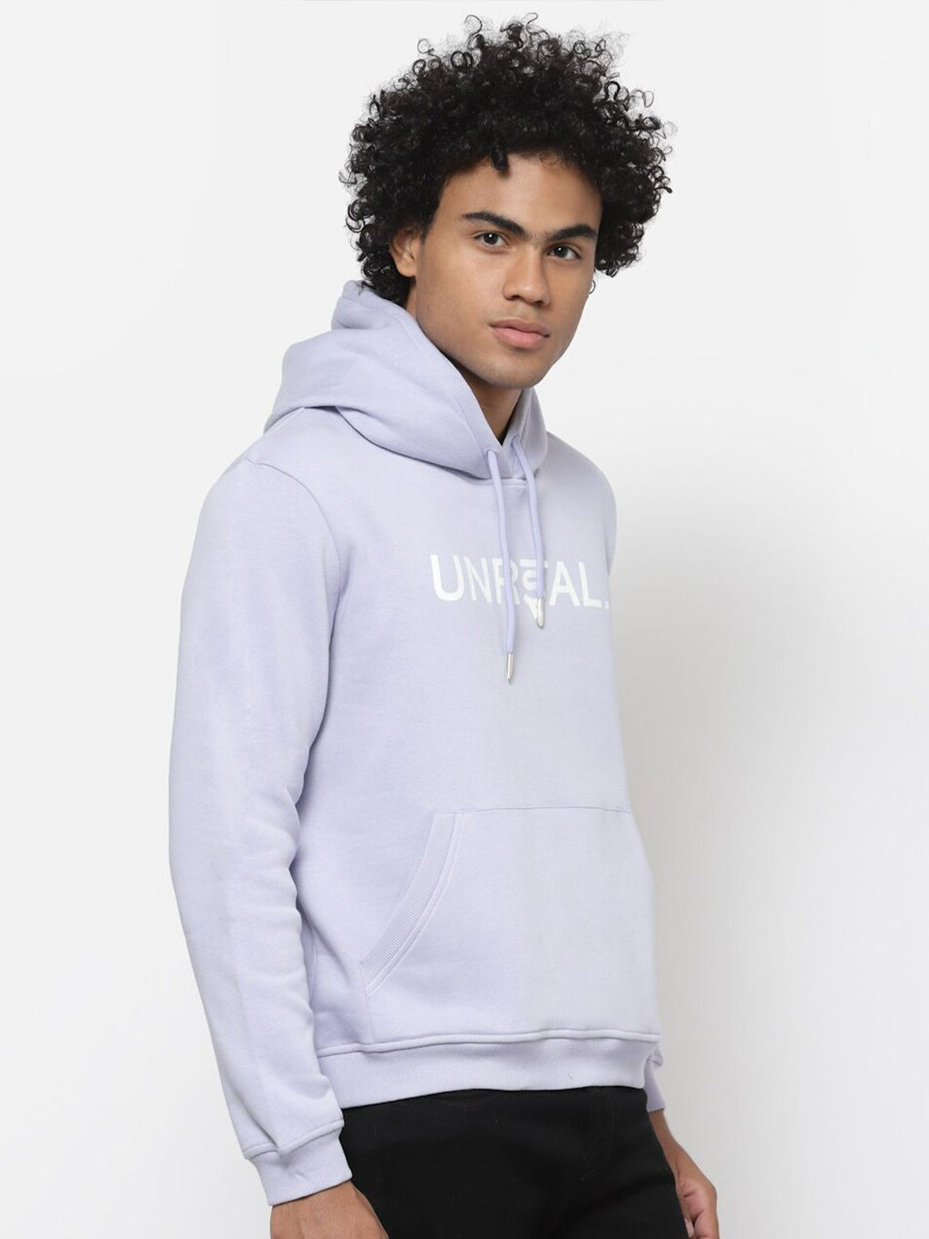  YOONOY Men Lavender Printed Hooded Sweatshirt
