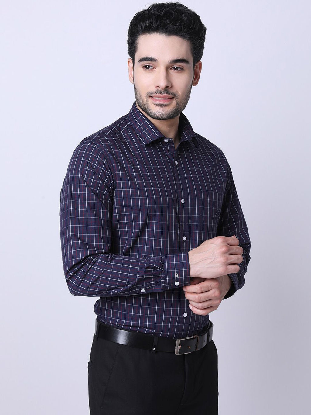  INSPIRO Classic Slim Fit Checked Spread Collar Formal Shirt