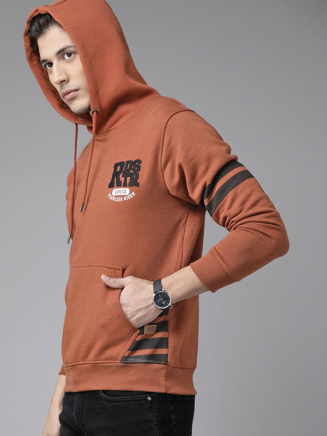  Roadster Men Rust Hooded Sweatshirt