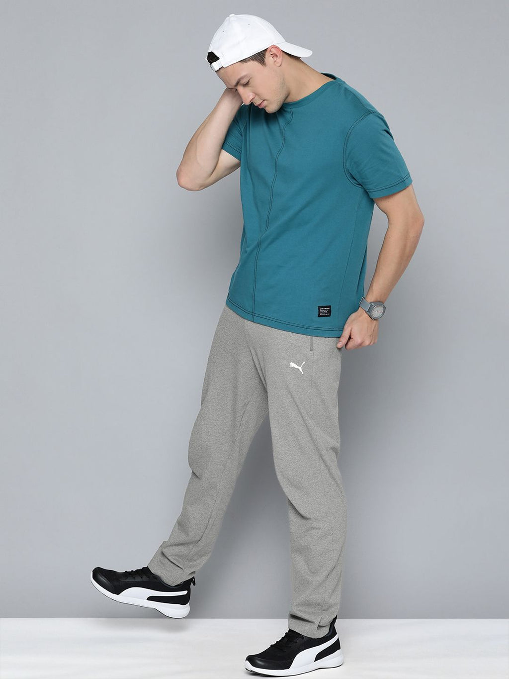  Puma Men Grey Melange Regular Fit Zippered Knitted Track Pants