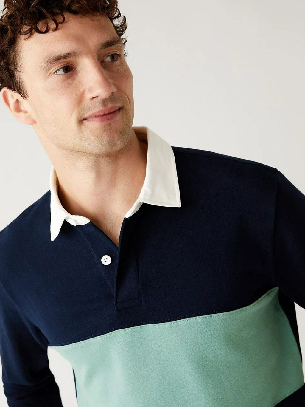  Marks & Spencer Men Navy Blue Colourblocked Pure Cotton Sweatshirt