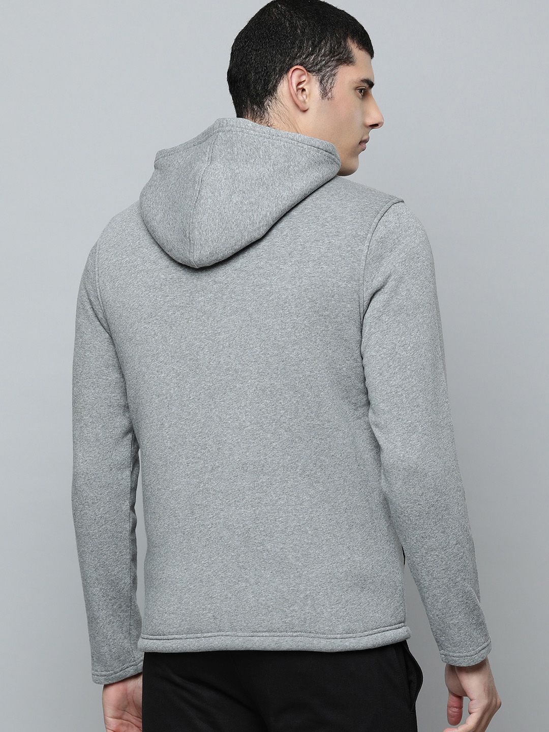  Skechers Men Grey Melange Solid Hooded Sweats Lounge Sherpa Sweatshirt