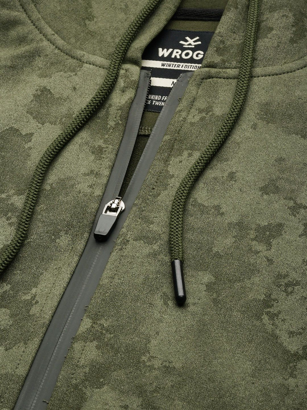  WROGN Men Olive Green Camouflage Printed Hooded Sweatshirt