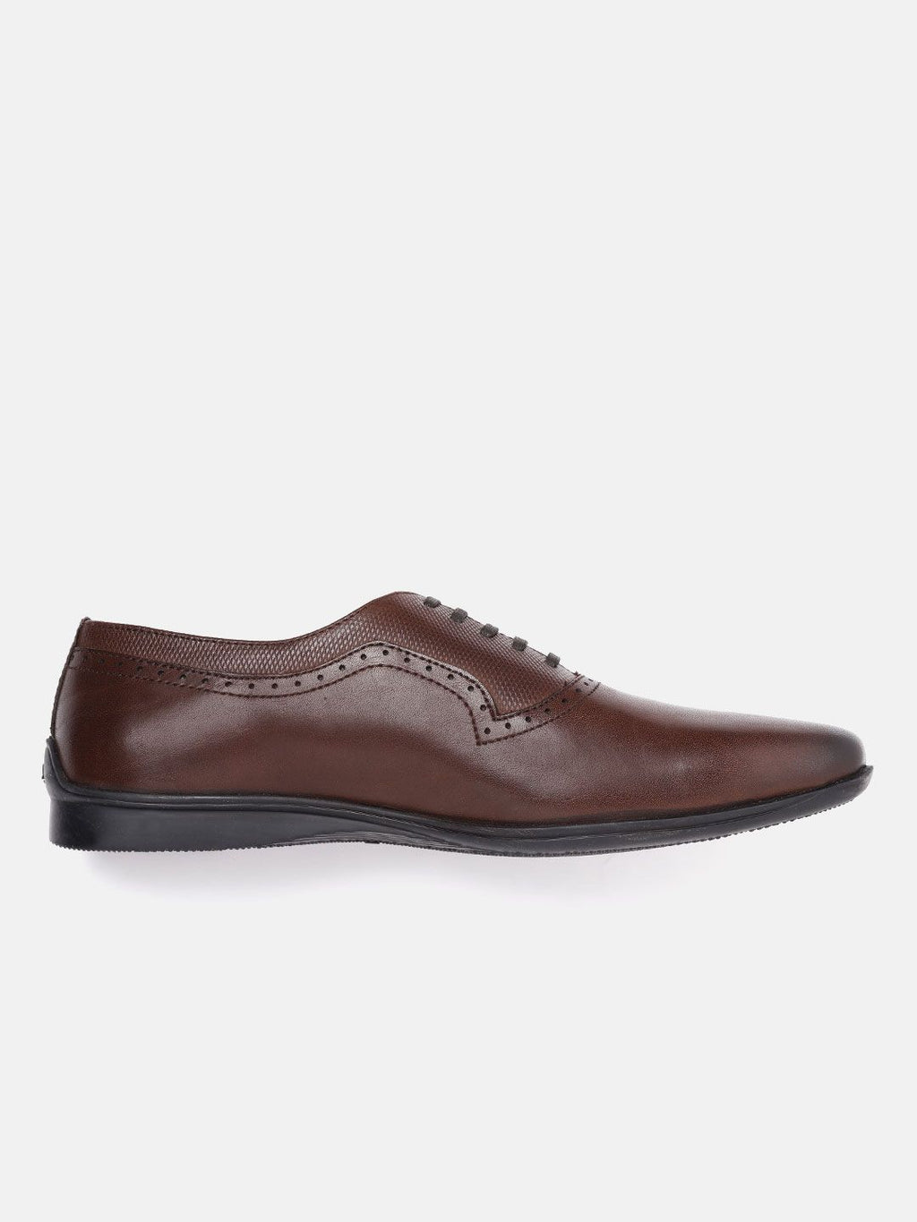  Louis Philippe Men Coffee Brown Leather Textured Formal Oxfords