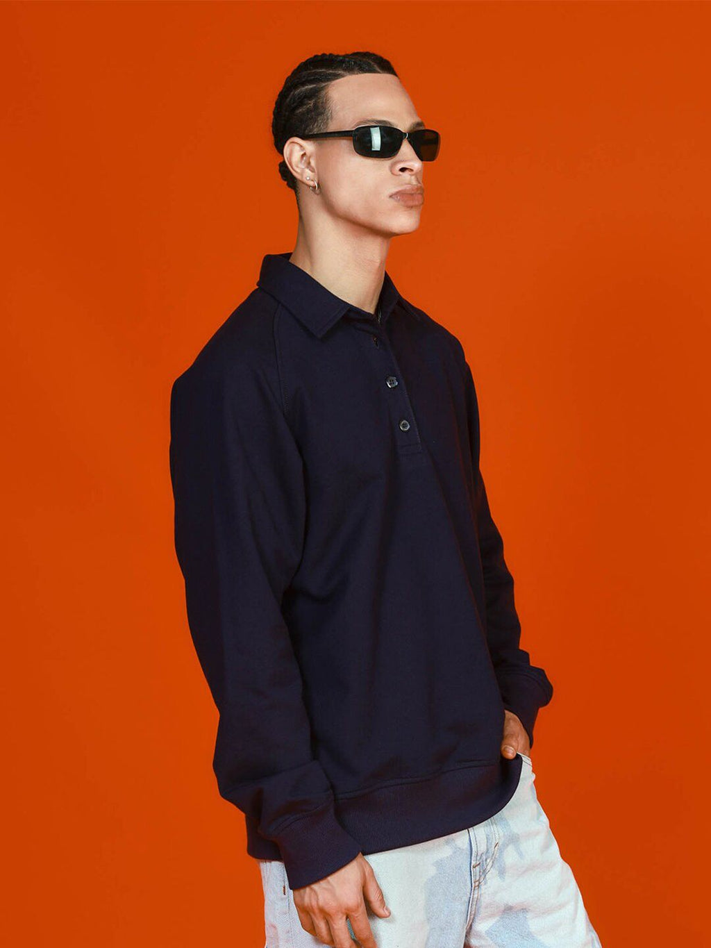  Bonkers Corner Navy Blue Polo Collar Cotton Sweatshirt